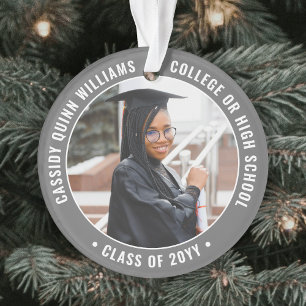 2 Photo Graduation Elegant Simple Gray and White Ornament