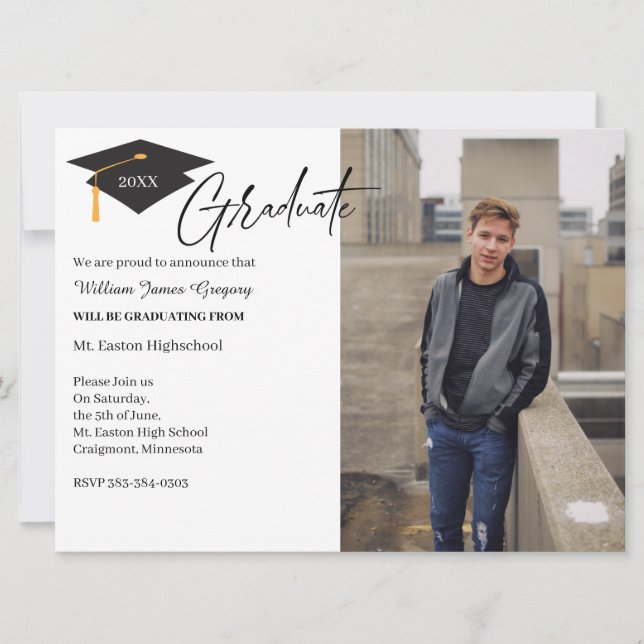 2 Photo Graduation Minimal Announcement Card (Front)