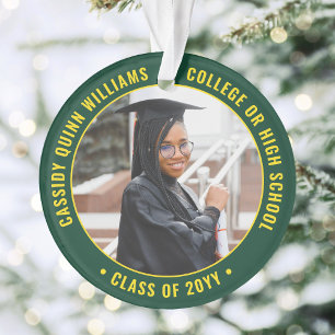 2 Photo Graduation Modern Green Gold Yellow Ornament