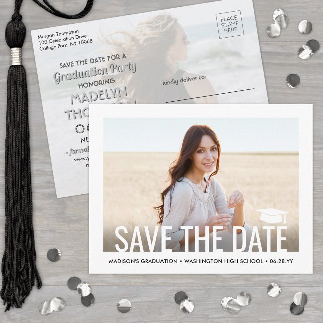 2 Photo Graduation Modern Minimalist Save the Date Announcement Postcard (Creator Uploaded)