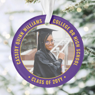 2 Photo Graduation Modern Purple Gold Yellow Ornament