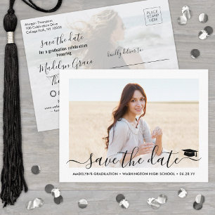 2 Photo Graduation Modern Script Save the Date Announcement Postcard