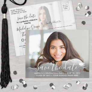2 Photo Graduation Modern Script Save the Date Announcement Postcard
