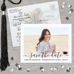 2 Photo Graduation Modern Script Save the Date Announcement Postcard<br><div class="desc">Share the joyful news of an upcoming graduation party with modern custom photo save the date postcard invitations. The pictures and wording on this template are simple to personalize with graduate name, class year and other announcement details of your choice. All colors can also be customized using the Zazzle design...</div>