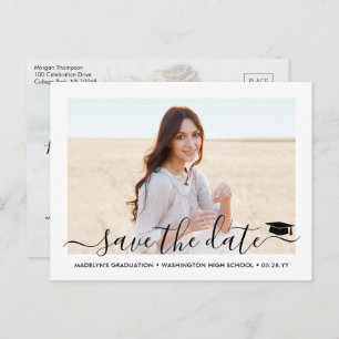 2 Photo Graduation Modern Script Save the Date Announcement Postcard