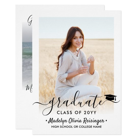 2 Photo Graduation Modern Simple Script Elegant Invitation