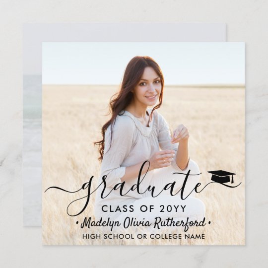 2 Photo Graduation Modern Simple Script Square Invitation | Zazzle.com