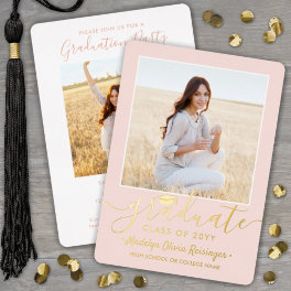 2 Photo Graduation Party Modern Blush Pink & Real Foil Invitation