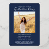 2 Photo Graduation Party Navy Blue White and Gold Foil Invitation (Back)