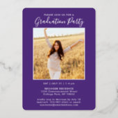 2 Photo Graduation Party Purple White and Gold Foil Invitation (Back)