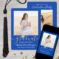 2 Photo Graduation Party Royal Blue & Gold Script