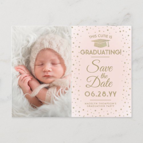 2 Photo Graduation Save the Date Blush Pink  Gold Announcement Postcard