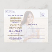 2 Photo Graduation Save the Date Purple and Gold Announcement Postcard (Back)