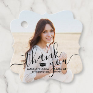 2 Photo Graduation Thank You Black Script Fancy Favor Tags