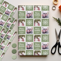 2 Photo Greens - Merry Christmas Snowflakes Wrapping Paper Sheets