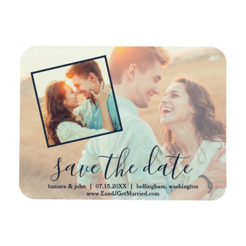 2 Photo Hand Lettered Script Save the Date Magnet