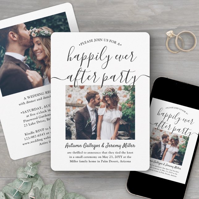 2 Photo Happily Ever After Party Elopement Wedding Invitation (Creator Uploaded)