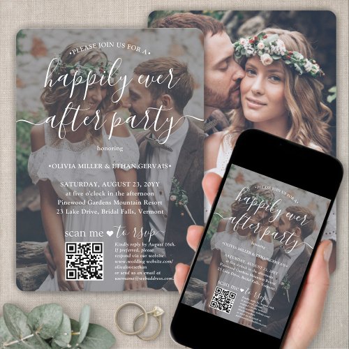 2 Photo Happily Ever After Party QR RSVP Wedding Invitation