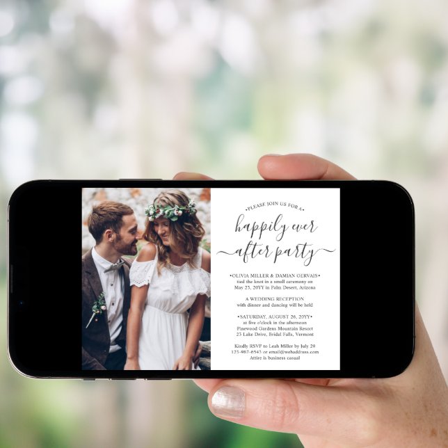 2 Photo Happily Ever After Party Wedding Reception Invitation (Front Digital)