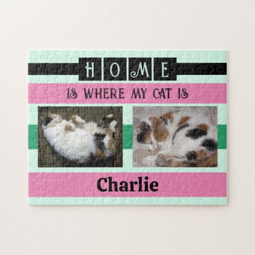 2 photo home is cat or dog add name black jigsaw puzzle