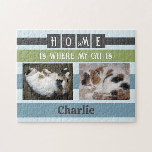 2 photo home is cat or dog add name grey jigsaw puzzle