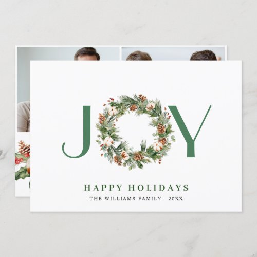 2 PHOTO JOY Pine Cones Wreath Christmas Holiday Card