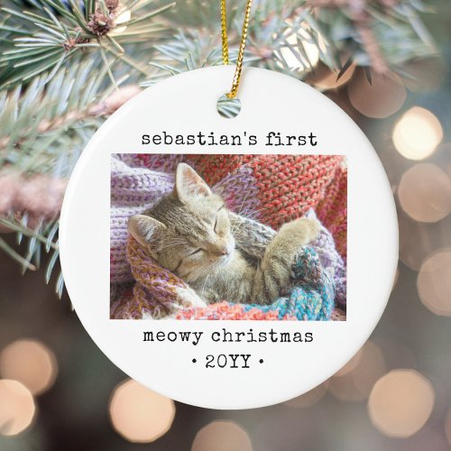 2 Photo Kittens 1st Meowy Christmas Any Text Pet Ceramic Ornament