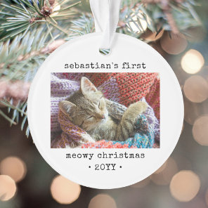 2 Photo Kitten's 1st Meowy Christmas Any Text Pet Ornament