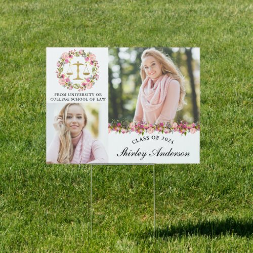 2 Photo Law School Graduation Floral Yard Sign