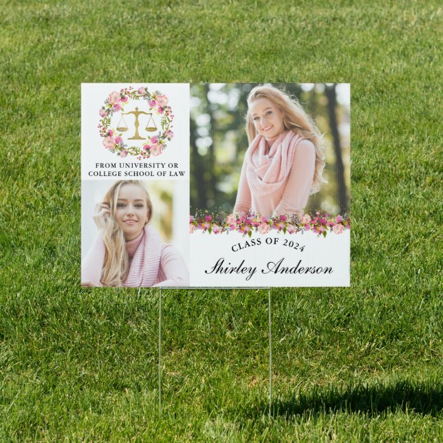 2 Photo Law School Graduation Floral Yard Sign (Insitu)