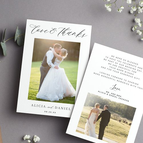 2 photo love and thanks script wedding thank you card