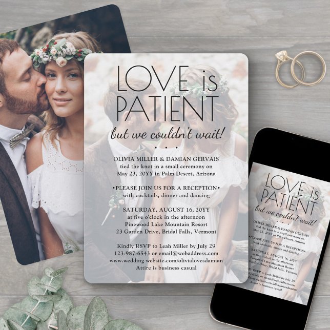 2 Photo Love is Patient Wedding Reception Only Invitation (Creator Uploaded)