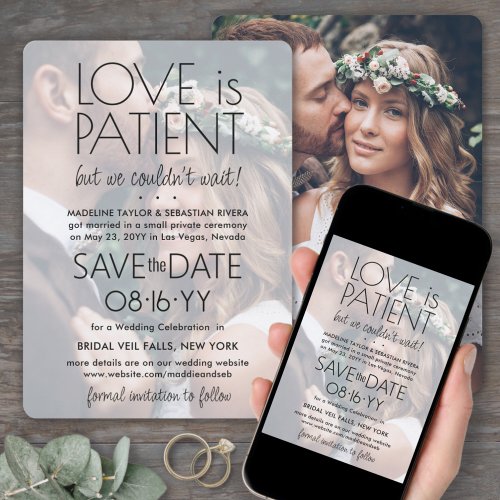 2 Photo Love is Patient Wedding Reception Only Save The Date