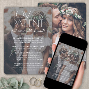 2 Photo Love is Patient Wedding Reception White Invitation