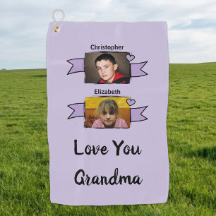 2 photo love you grandma purple golf towel