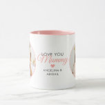 2-Photo Love You Mummy Personal Message Mug<br><div class="desc">Elevate your gift-giving game with this customisable modern mother's gift mug – the perfect canvas for creating a unique and cherished keepsake. Incorporate two treasured photos that speak volumes about your special bond with your mummy. The words "Love you Mummy" add a touch of warmth and affection, turning this mug...</div>