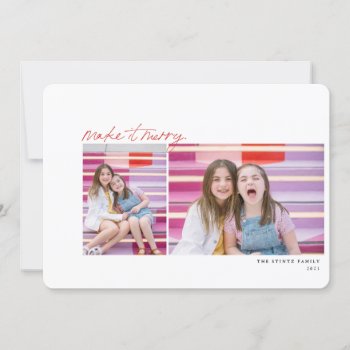 2-photo Make It Merry Colorful Christmas Card by blush_printables at Zazzle