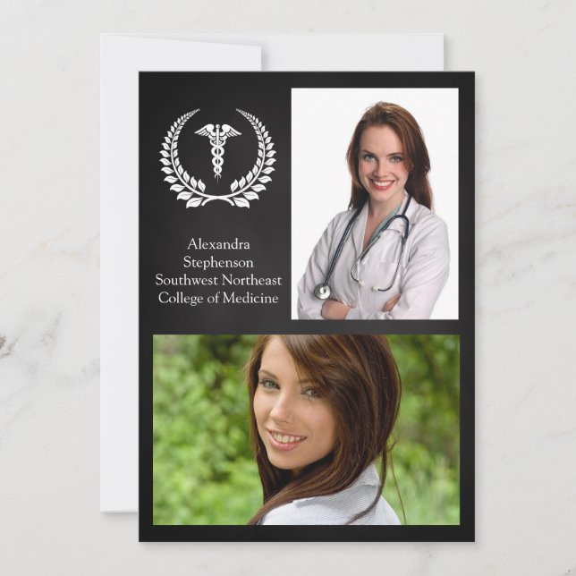 2 Photo Medical Caduceus Laurel Invitation (Front)
