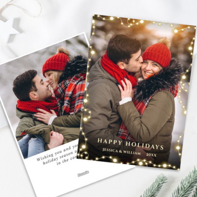 2 PHOTO Merry Christmas Gold Sparkle Greeting Holiday Card (Creator Uploaded)