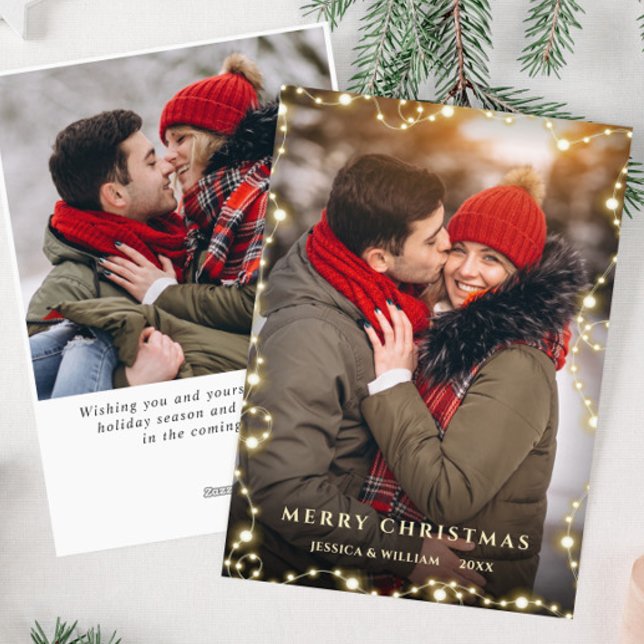 2 PHOTO Merry Christmas Gold Sparkle Greeting Holiday Card (Creator Uploaded)