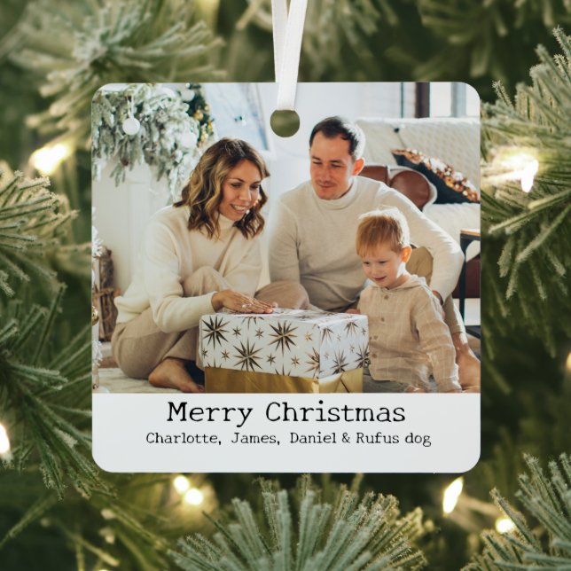 2 Photo Merry Christmas Personalized Metal Ornament (Insitu)