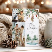2 Photo Merry Christmas Winter Scene & Mistletoe