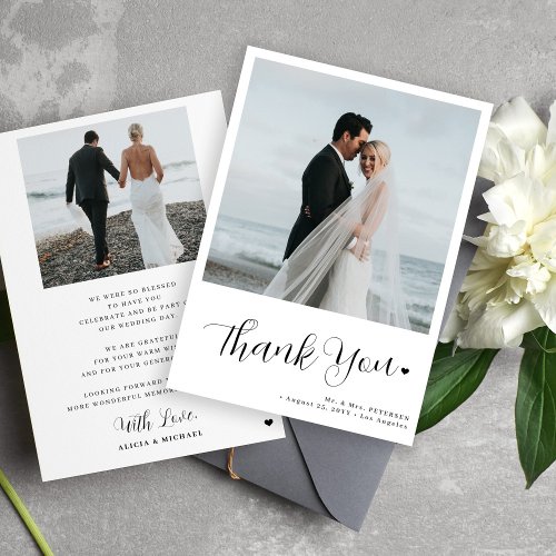 2 photo minimalist calligraphy script wedding thank you card