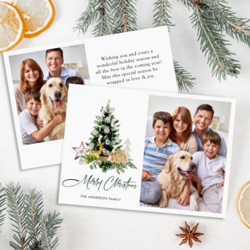 2 PHOTO Minimalist Christmas Tree Greeting Holiday Card
