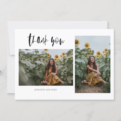 2 Photo Minimalist Graduation Thank You Card