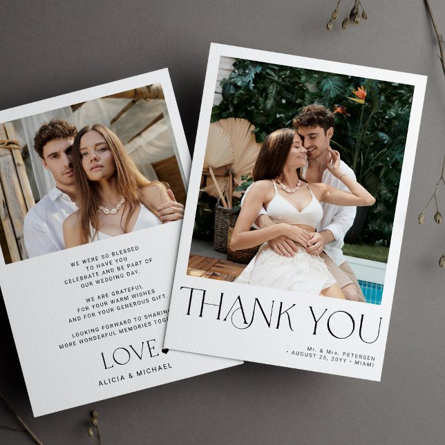 2 photo minimalist modern typography wedding thank you card (Creator Uploaded)