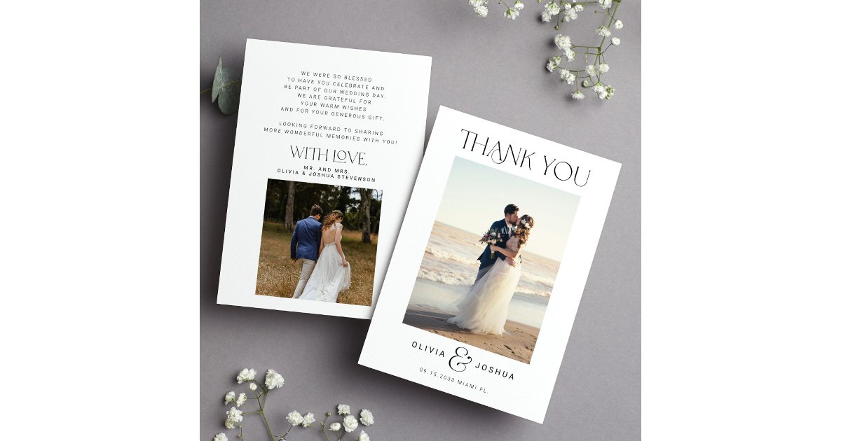 2 photo minimalist typography simple wedding thank you card | Zazzle