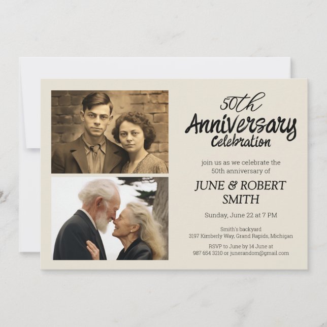 2 photo Modern 50th wedding anniversary invitation (Front)