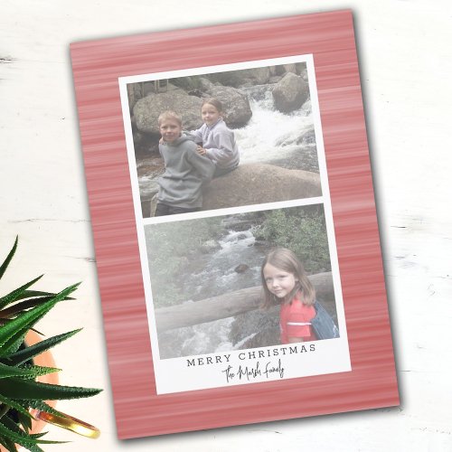 2 Photo Modern Abstract with White Border Red Holiday Card