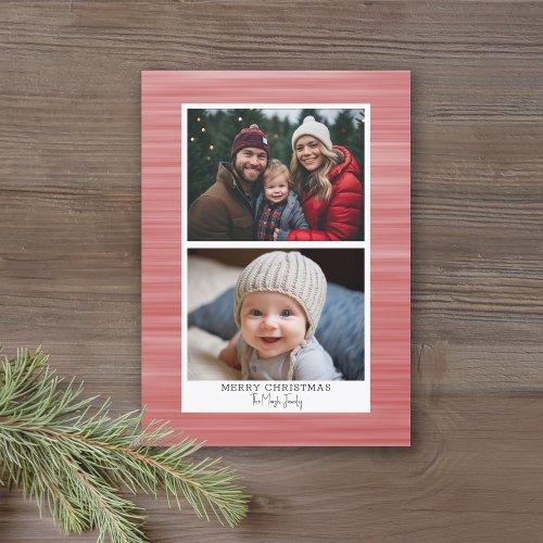 2 Photo Modern Abstract with White Border Red Holiday Card